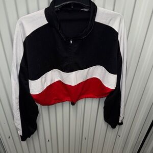 Black, White, and Red Zip-Up Jacket